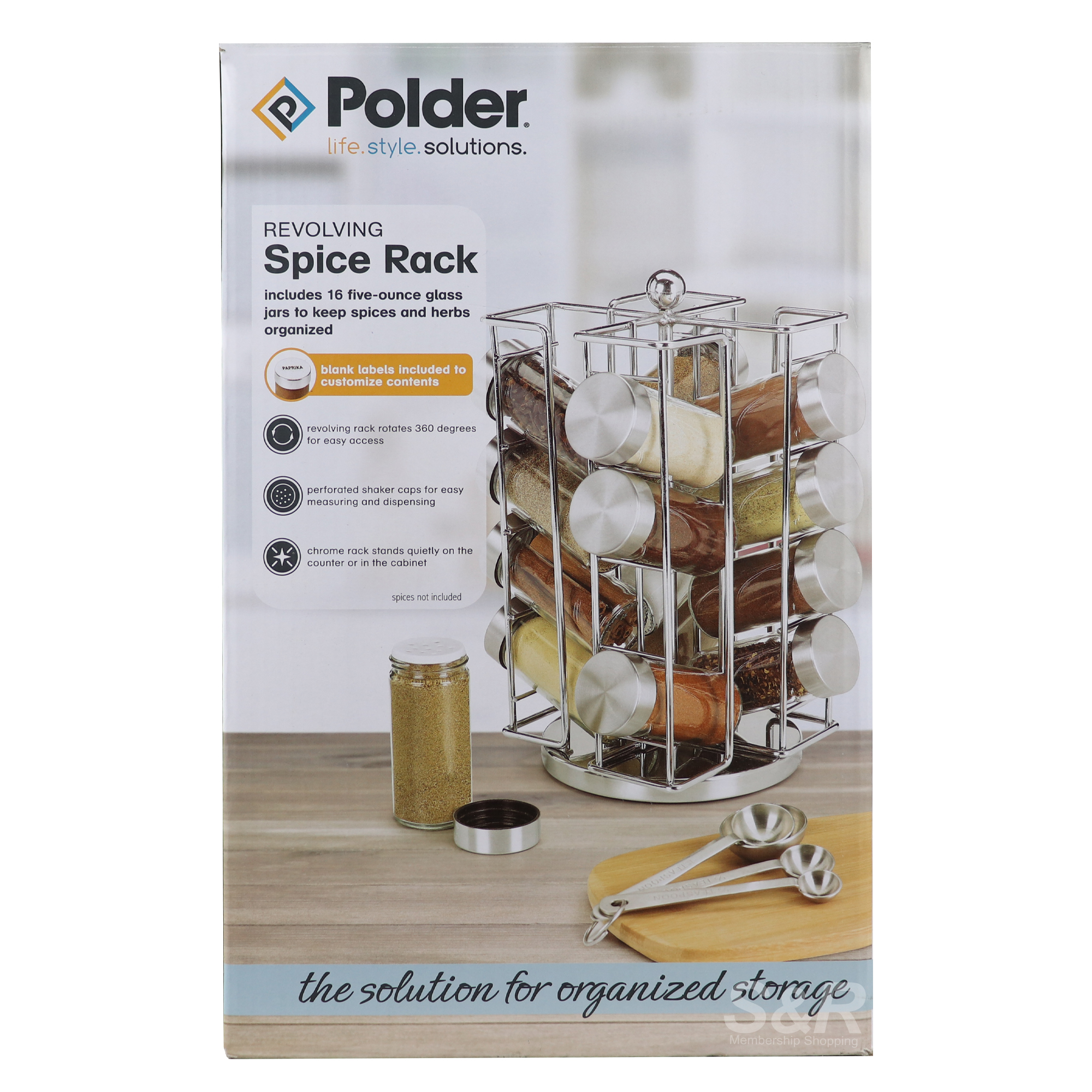 Polder Revolving Spice Rack 16 Glass Jars